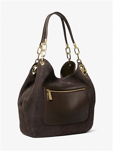 michael kors lillie tote shopping bag truffle|Michael Kors suede purse.